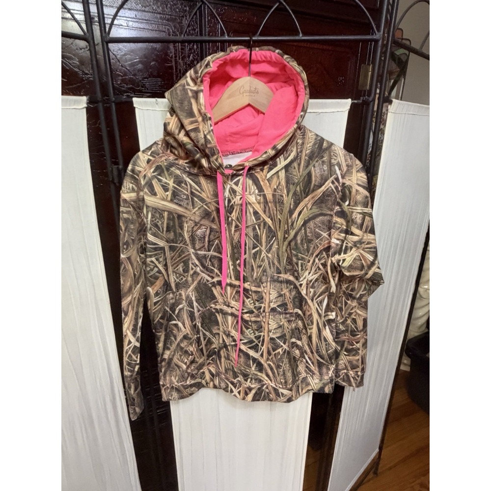Mossy Oak Bright Pink Camouflage Pullover Hoodie, Women's Large 12-14